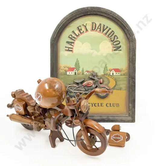 Wooden Harley Davidson Model together with Relief Moulded Sign