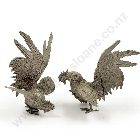 Pair of Metal Fighting Roosters