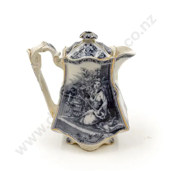 "The Geisha" Blue and White China Hot Water Jug