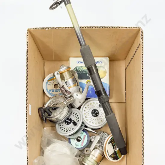 Qty of Assorted Fishing Reels together with Collapsible Fishing Rod