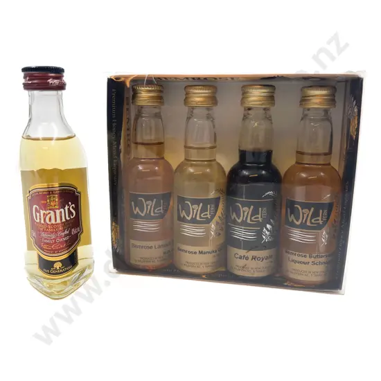 Miniature Bottle of Whiskey together with Four Bottle Liquor Gift Pack