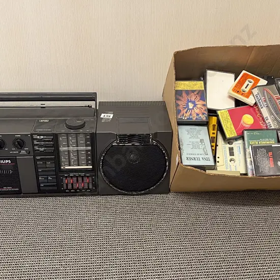 Vintage Phillips Boombox with Assorted Cassettes