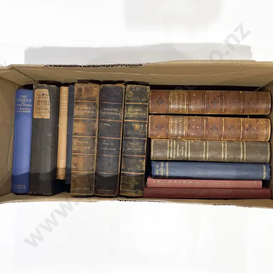 Box of Assorted Leather Bound Books etc.