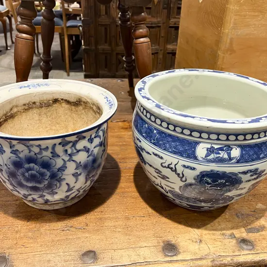 Two Blue and White Jardiniere's