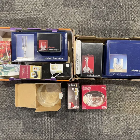 Two Cartons of Assorted Boxed Crystal and Glassware