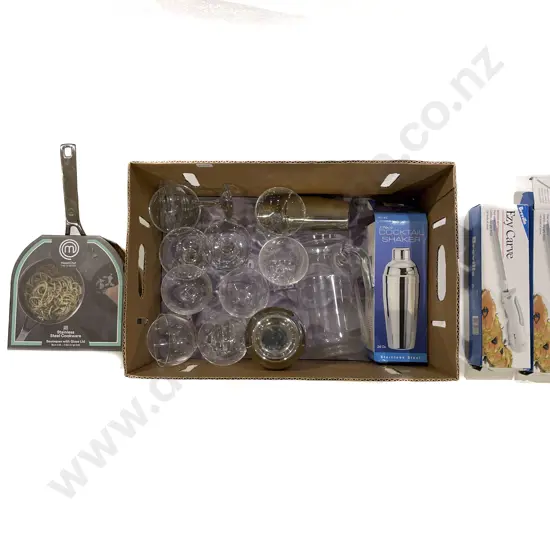 Qty of Assorted Cocktail Shakers/Glasses together with As New Kitchen Appliances etc.