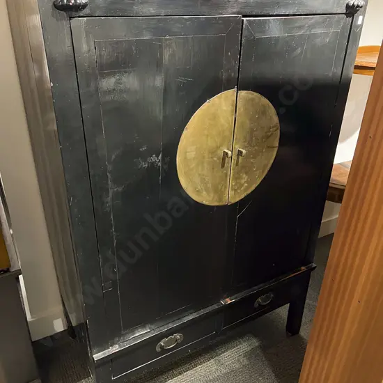 Chinese Black Lacquered Two Door Cabinet