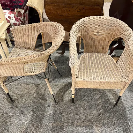 Pair of Stacking Rattan Chairs