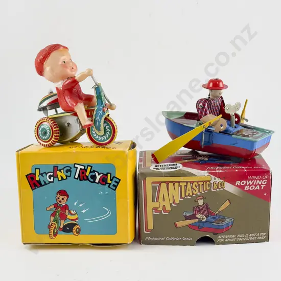 Boxed China MS385 & PS013 Tinplate Rowing Boat and Ringing Tricycle