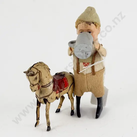 Schuco Germany Tinplate and Cloth Bavarian Boy with Beer Stein