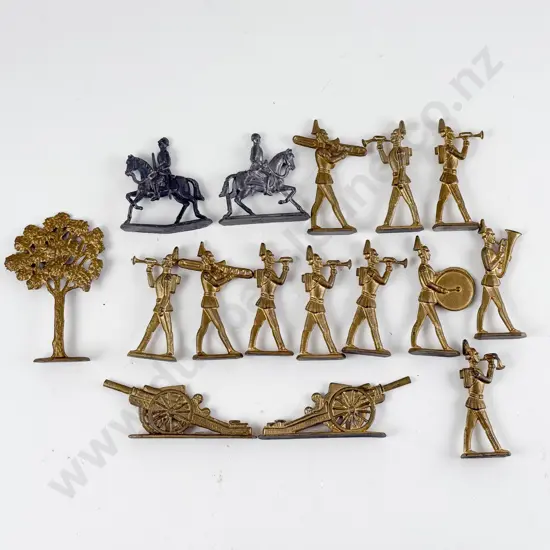 WWI Period German Semi-Flat Soldier Band Painted Gold (14) and two other pieces