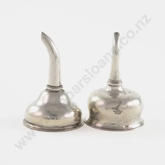 Two Small Georgian Irish S/S Wine Funnels
