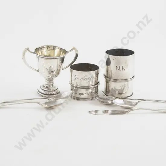 4 S/S Napkin Rings Small Prize Cup 4 Coffee Spoons & Butter Knife