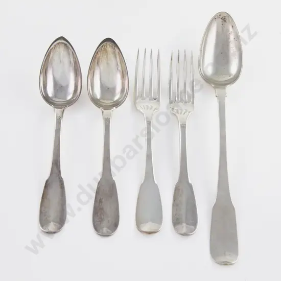 French Silver Basting Spoon Matching Pair Tablespoons & Table Forks