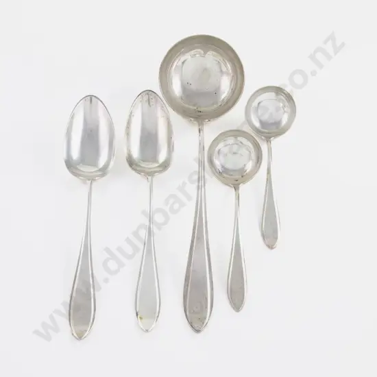 1920 Dutch Silver Basting Spoon Pair Sauce Ladles & Pair Serving Spoons