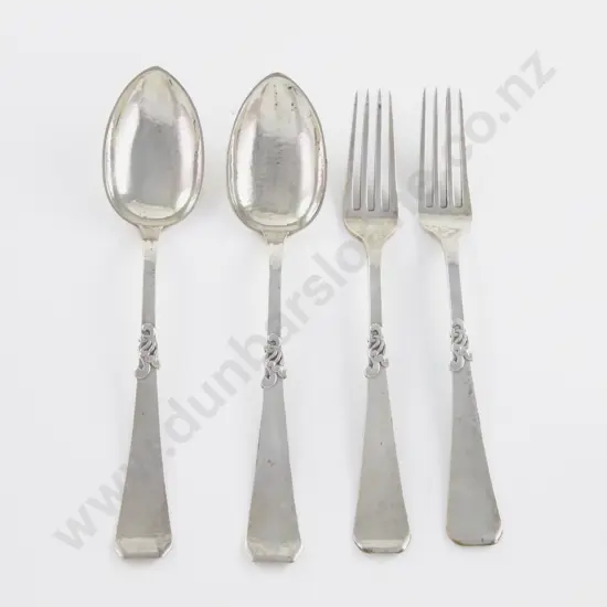 Pair Of Danish S/S Tablespoons & Matching Pair Of Tableforks by Fritz Heimburger Copenhagen