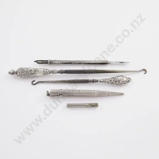 3 S/S Propelling Pencils & 2 S/S Handled Button Hooks