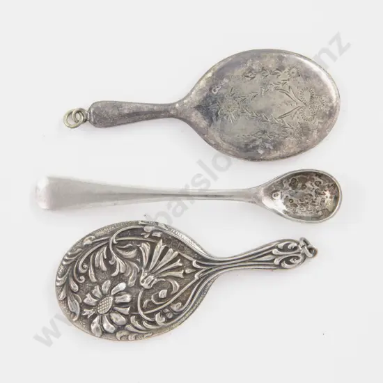 Two Antique Plain and Embossed Miniature Chatelain/Purse Mirrors