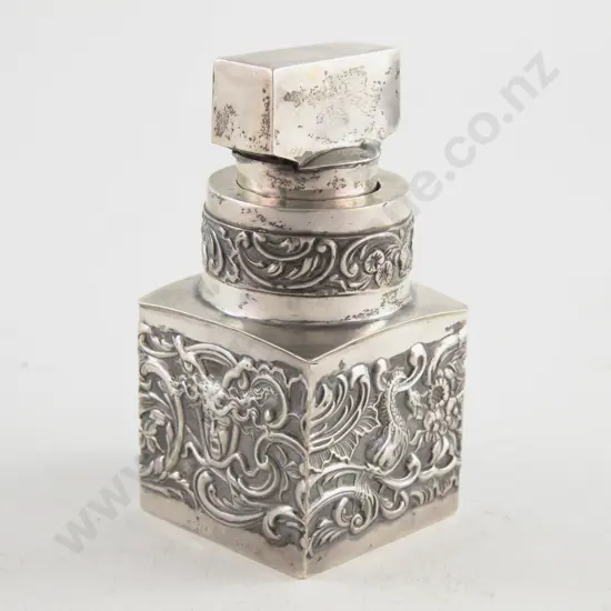 Victorian S/S Over Glass Heavily Embossed Salts Bottle