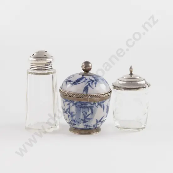 S/S Mounted Blue & White Jar & Cover