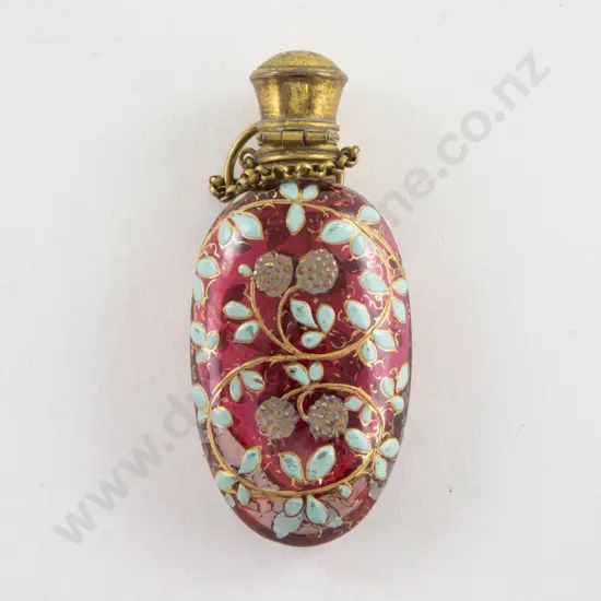 Late C19th Cranberry Glass and Gilt Metal Mounted Scent Flask