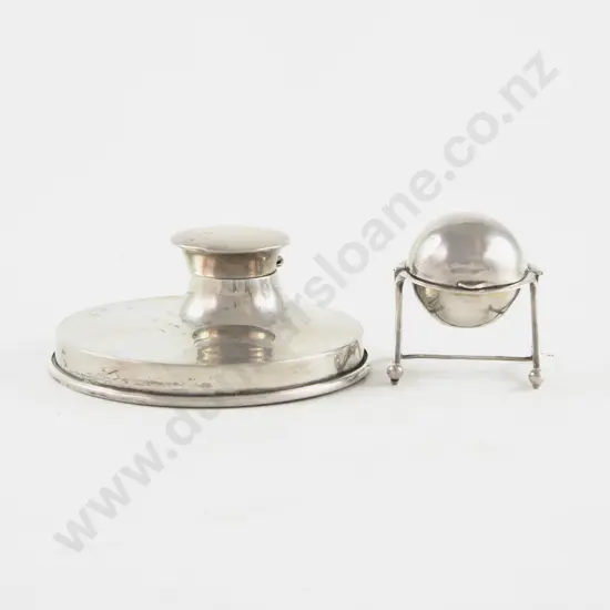 Geo V Capstan Style S/S Inkwell & Another Smaller Inkwell
