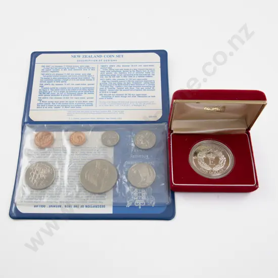 NZ 1986 Royal Visit Proof Silver Dollar and 1978 7 Coin Set