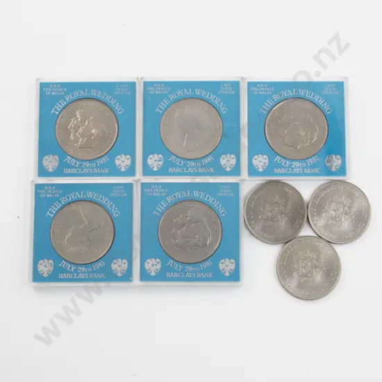 UK 1981 The Royal Wedding Unc Coin x5 and 1972 Silver Wedding Unc Crown Coin x3