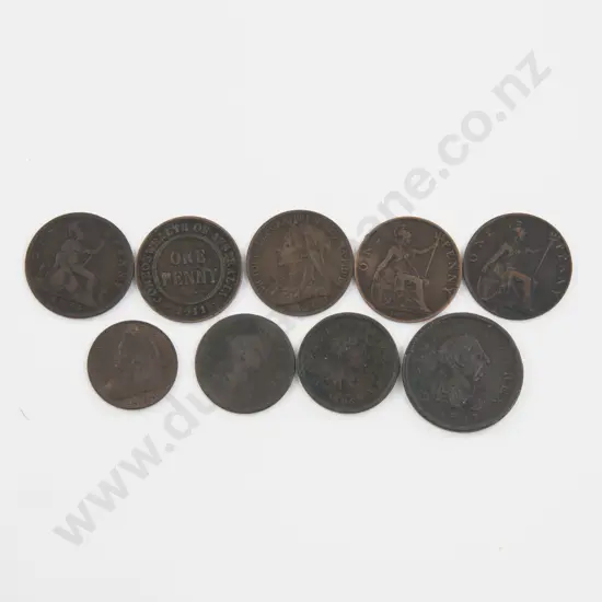 UK Eight C19th Pennies and Half Penny