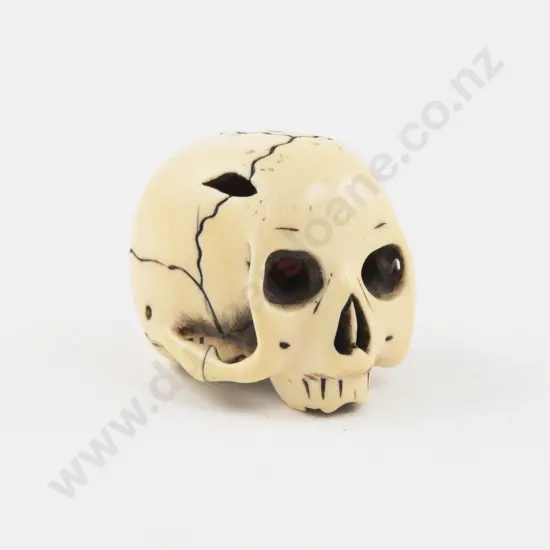 Signed Ivory Netsuke of a Human Skull