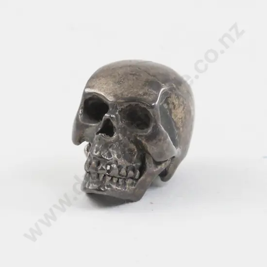 Small Silver Metal Human Skull with Hinged Jaw