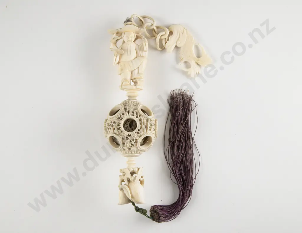 C19th Chinese Hanging Carved Ivory Puzzle Ball Image 1++