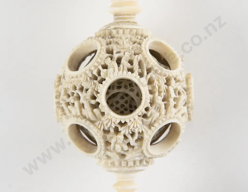 C19th Chinese Hanging Carved Ivory Puzzle Ball Image 1++