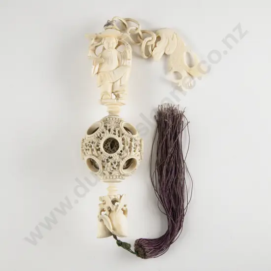 C19th Chinese Hanging Carved Ivory Puzzle Ball