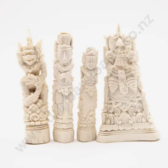 Four Antique Ornately Carved Balinese Diety Figures