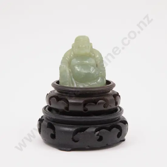 Small Jade Hotei with Two Vase Stands