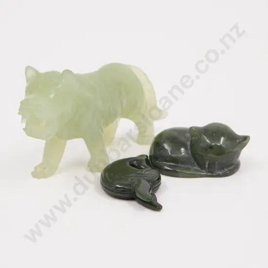 Jade Carved Kitten with Aventurine Carved Tiger and Other