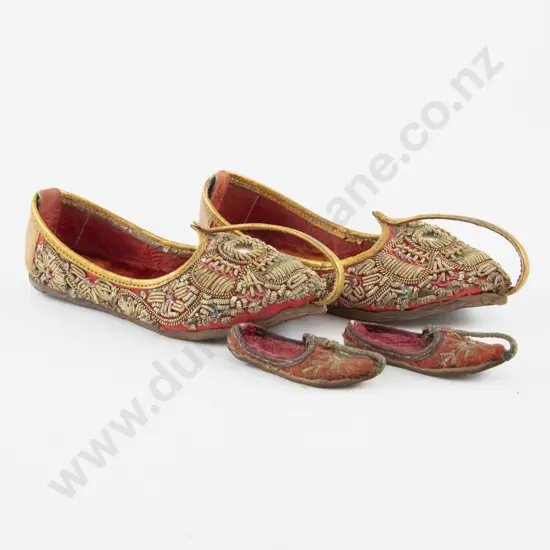 Pair Early C20th Indian Silver Thread Embroidered Young Child Zardozi Type Slippers