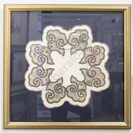 Contemporary Framed Qing Dynasty Chinese Silk Embroidered and Jade Beaded Collar