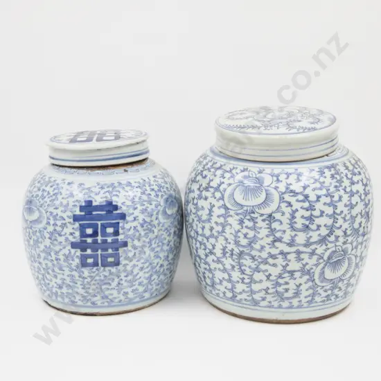 Two C19th Chinese Underglazed Blue Ginger Jar and Covers