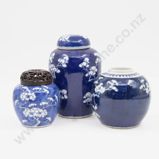Three Chinese Underglazed Blue Blossom Pattern Ginger Jars