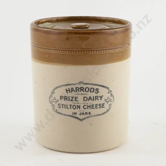 Late C19th Stoneware Harrods Stilton Cheese Jar and Cover