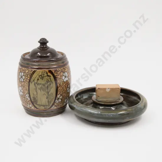 Doulton Lambeth Stoneware Tobacco Barrel and Pipes Ashtray