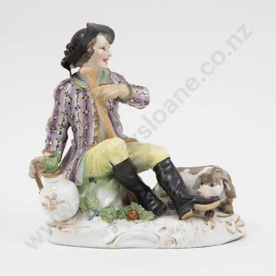 Early Meissen Figure of Seated Gent with His Dog
