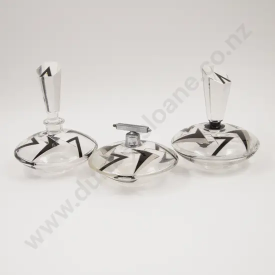 Art Deco Czech Black Enamel Crystal Perfume Bottle