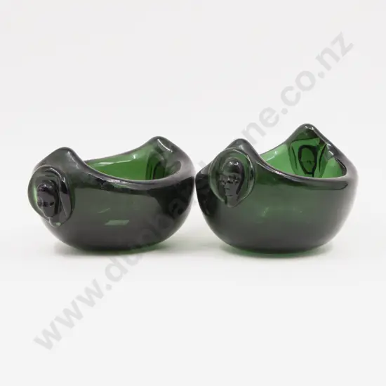 Pair Heavy Studio Green Glass Bowls