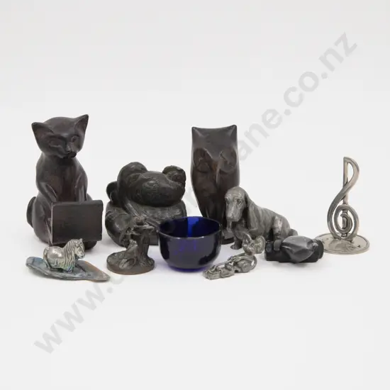 Collection Carved Hardwood and Metal Animal Figures and Assorted