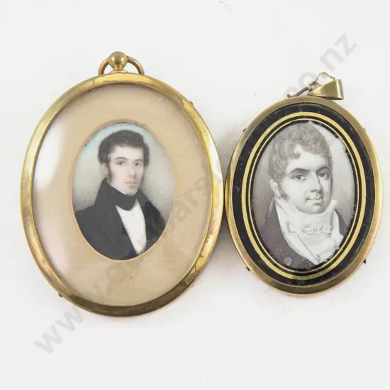 Two Oval Portrait Miniatures of Regency Gents