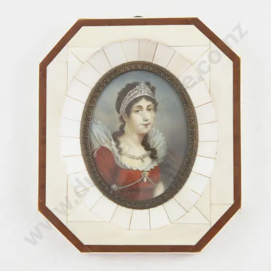 Piano Key Ivory Framed Grand Tour Portrait Miniature of a Lady
