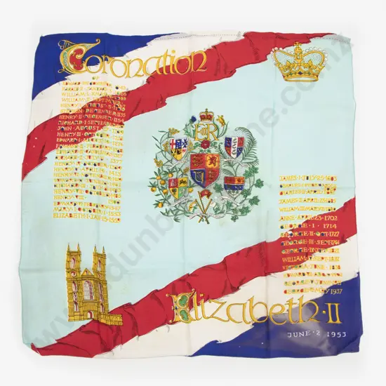 1953 Queen Elizabeth II Coronation Silk Scarf